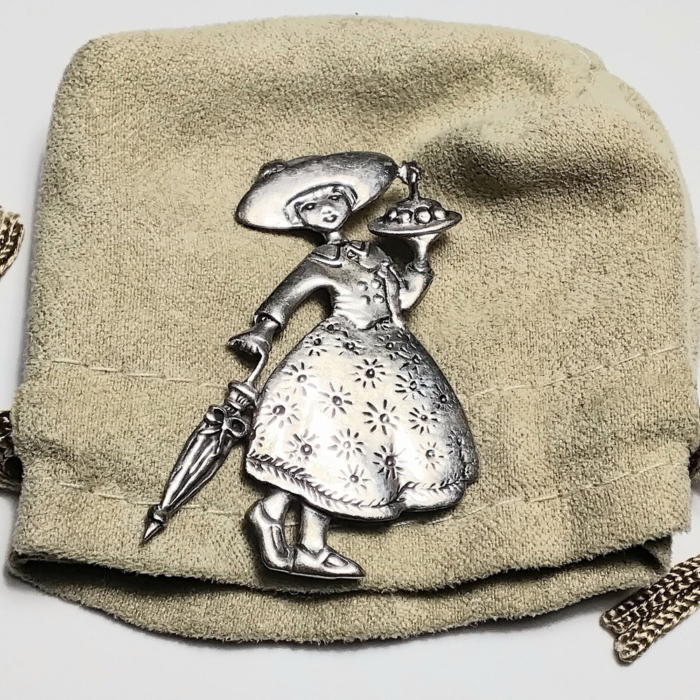 Mary Engelbreit Brooch/pin 925 Silver Girl w/ Parasol
